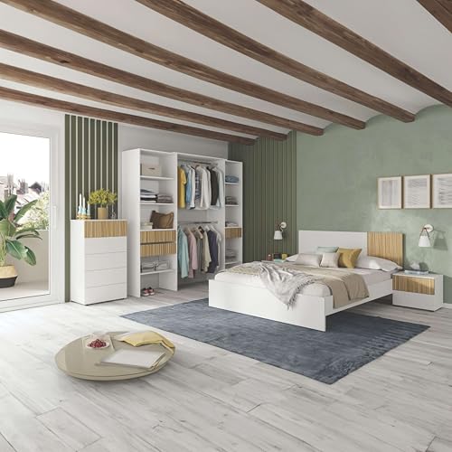 Pack Muebles Dormitorio Matrimonio Ethna Completo Moderno Color Roble Natur y Blanco