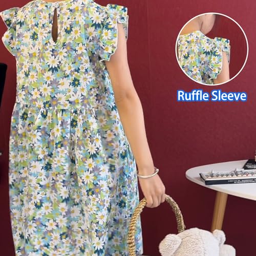 Girls Floral Dress Summer Dress Kids Round Neck Sleeveless A-Line Midi Dresses 2-14Years3