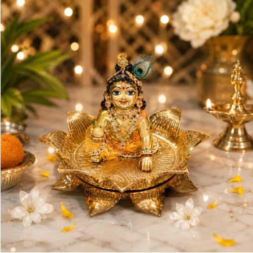 Image of Pure Brass Lotus Kamal Asan Singhasan for Hindu Lords Laxmi, Krishna, Ram (12 * 7 cm)