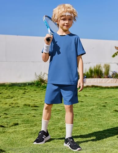 Image of Arshiner Boys Loose Athletic Set Crew Neck T-Shirt & Mesh Short 4-13 Years | Boys Loose Athletic Shorts Set Performance Crew Neck T-Shirt and Mesh Short Outfits Lightweight & Breathable