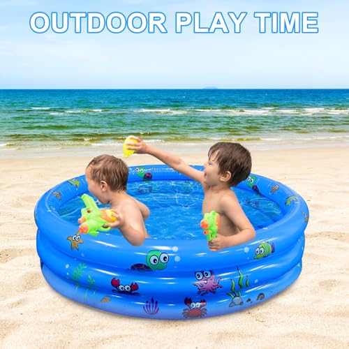 Aufblasbarer Pool 130 x 35 cm, Bällebad Erweiterter Spielbereich für Kinder Babys Haustiere, Sommer-Wasserspiel mit Rutschfester Boden (130cm Rund)