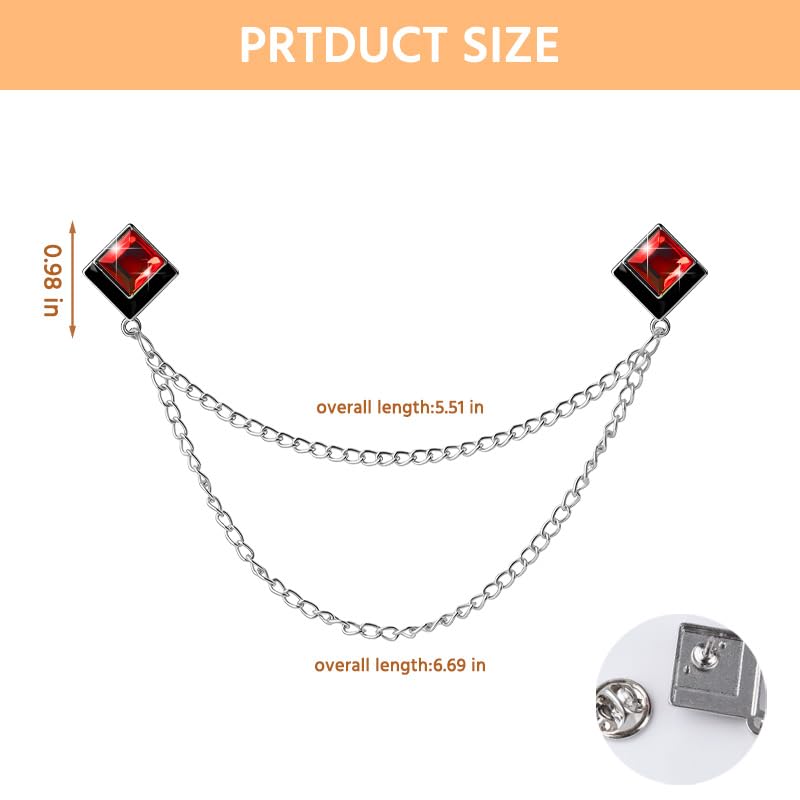 Image of Gem Brooch Pins Hanging Chain Lapel Pin for Men Suits Shirt Collar Brooch Square Crystal Brooch Pin Rhinestone Lapel Pins for Men Tassel Chain Brooch Collar Pins Business Suit Shirt Accessories