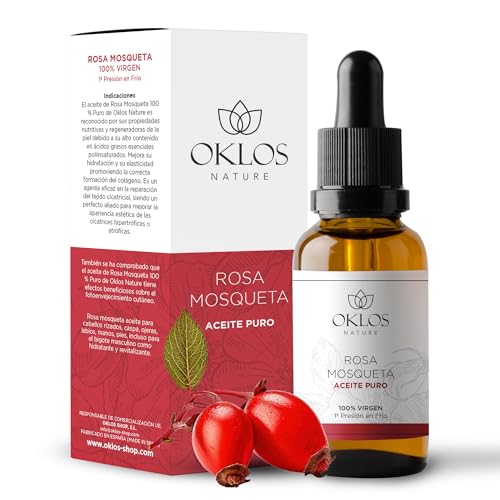 Oklos - Aceite de Rosa Mosqueta Puro 100% - Prensado en frío - Alta Capacidad Regeneradora para Cicatrices - El Más Puro del Mercado, Combate Manchas, Acné y Estrías - Hidratación Profunda(30 ml)