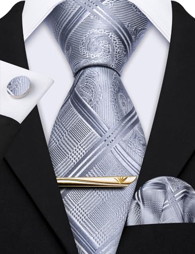 Image of Barry.Wang Designer Mens Tie Sets Collection, Eleagnt Gift Box Tie Clips Handkerchief Cufflink Set