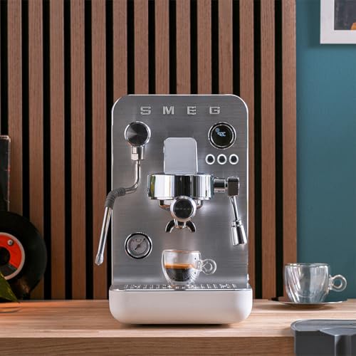 Image of Smeg Semi-Pro Espresso Machine - 15-Bar Pump, Triple Thermoblock Heating, 58mm Filter Holder & Steam Wand - Made in Italy (White)