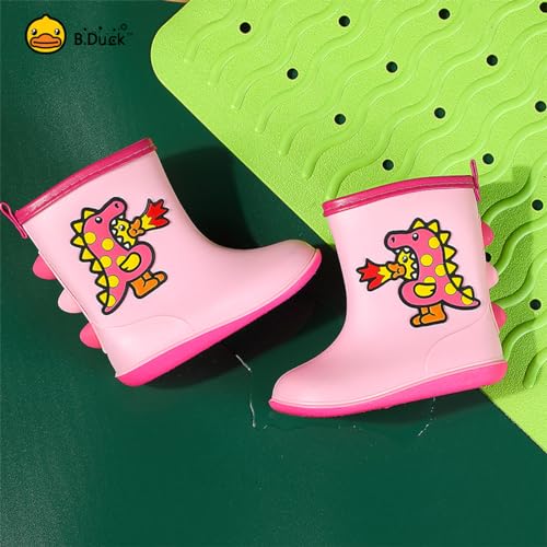 B.Duck Kids Rubber Rain Boots Toddler Shoes Cute Cartoon Dinosaur Waterproof Boots for Boys Girls4