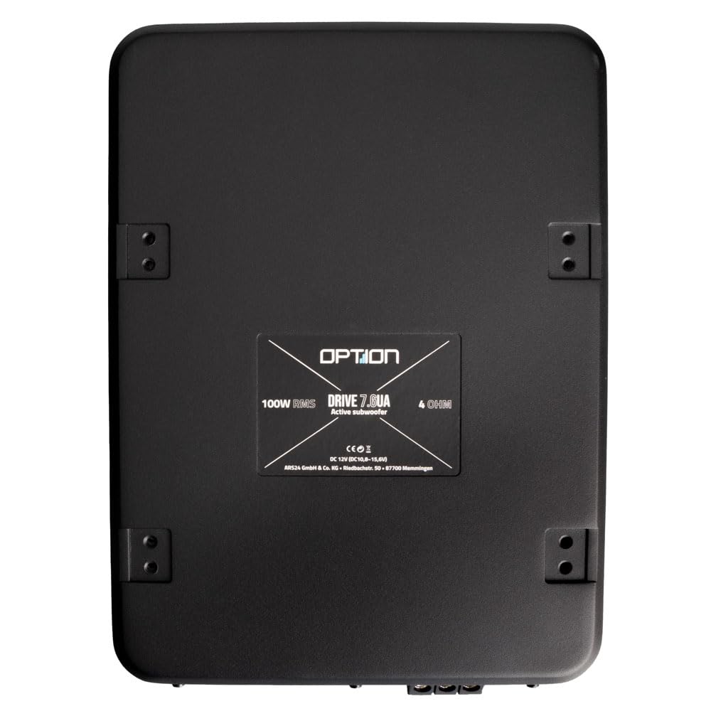 Option Subwoofer attivo DRIVE7.6UA, subwoofer compatto sotto sedile con amplificatore 100 Watt RMS, 30-150 Hz, 3,5 kg