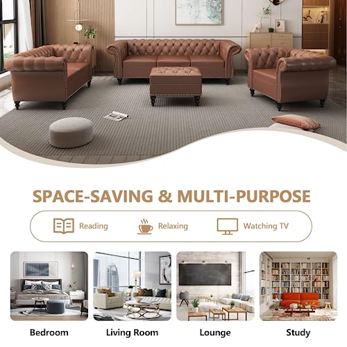 Image of QHITTY 2 Piece Living Room Set, Sectional Chesterfield Sofa Chair Contemporary Upholstered Leather Loveseat Couch Sets for Living Room, Bedroom, Office
