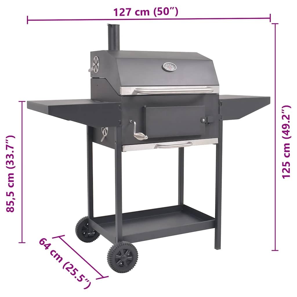 Barbacoa de carbón vegetal ahumador con estante, color negro, parrilla de acero con recubrimiento de polvo, 127 x 64 x 125 cm, parrilla de acero inoxidable, para barbacoa, jardín, terraza