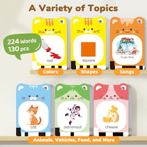 JoyCat Talking Flash Cards for Toddlers 1-5 Clear Voice & Thick Cards & Easy to Slide in and Out, Independent Play & Speech Development Toys, 16 Topics