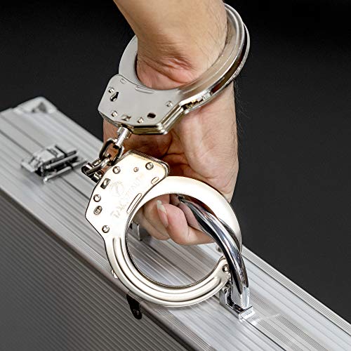 TacStealth Handcuffs with Two Keys & Handcuffs Case| Heavy Duty Silver Steal Professional Grade | Bend/Break Free Secure Restraint