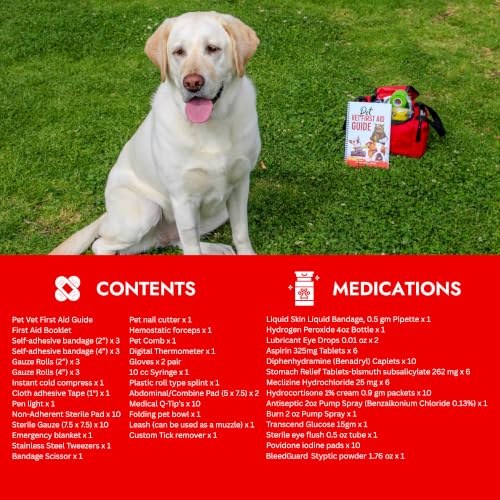 Image of Cat & Dog First Aid Kit - Dog Emergency Kit, Health Supplies & Wound Care -with Thermometer, Bandages for Wounds - Essentials, Travel Bag (Large)