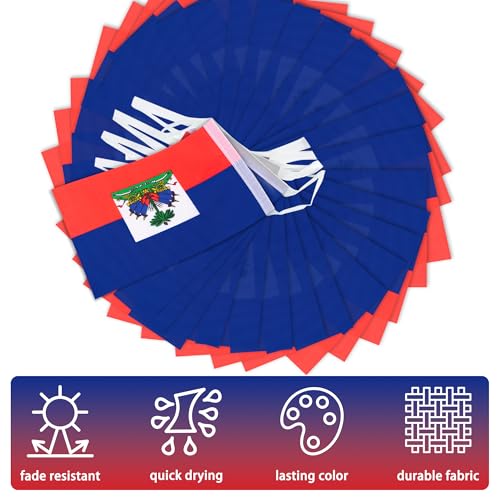 Image of Haiti String Flag Pennant Banner, Small Mini Haitian Flags Bunting Banner, National Country Decoration for School, Party, Sports Events, Patriotic Festival, 33 Feet 30 Flags