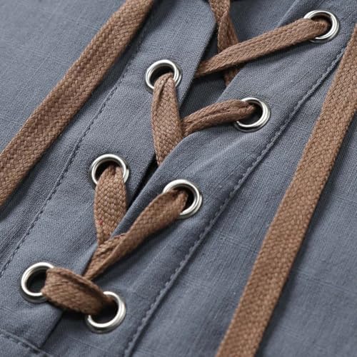 Mens Vintage Short Sleeve Pirate Henley Shirts Cotton Linen Lace Up V Neck Shirts Hippie Beach Summer Tops4