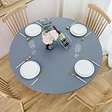 NLMUVW Mantel redondo de vinilo ajustable con borde elástico, 100 % impermeable, a prueba de aceite, PVC, se limpia con un paño, para interiores y exteriores, color azul mezclilla, 40-44 pulgadas