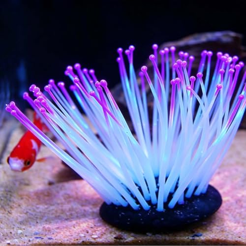 Image of 2PCS Artificial Silicone Anemone Coral Plant Glowing Fish Tank Decor | Artificial Soft Glow Aquarium Decorations,Silicone Simulation Sea Anemone Coral Ornament for Fish Tank Decor