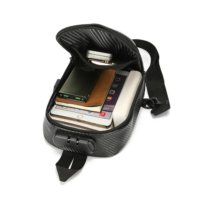 Image of Spiffy Small Crossbody Sling Bag For Man, Anti-Theft Side Chest Bag with USB Charging Port Waterproof Semihard Backpack Bag for Man With Lock
