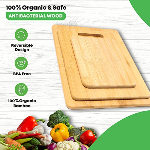 K BASIX Wood Bamboo Cutting Board Set of 3 with Handle, Organic Wood Cutting Board for Chopping Meat, Butcher Block, Veggies & Cheese, for Kitchen - Thumbnail 4