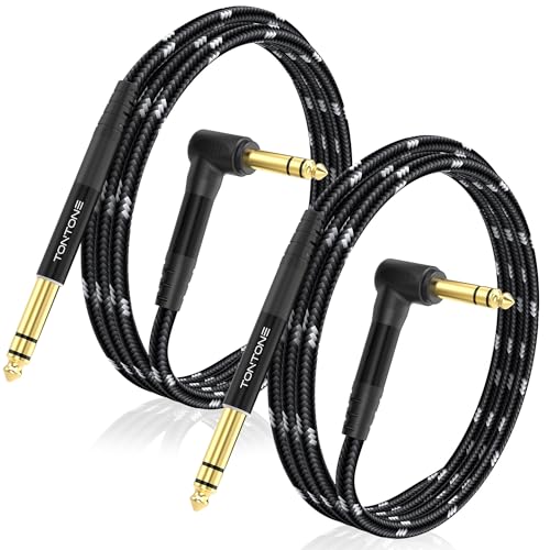 1/4 Inch TRS Cable Right Angle to Straight 2-Pack 6.6FT, 6.35mm Balanced 1/4 Audio Cable for Electric Guitar Bass Keyboard Mixer Amplifier Speaker