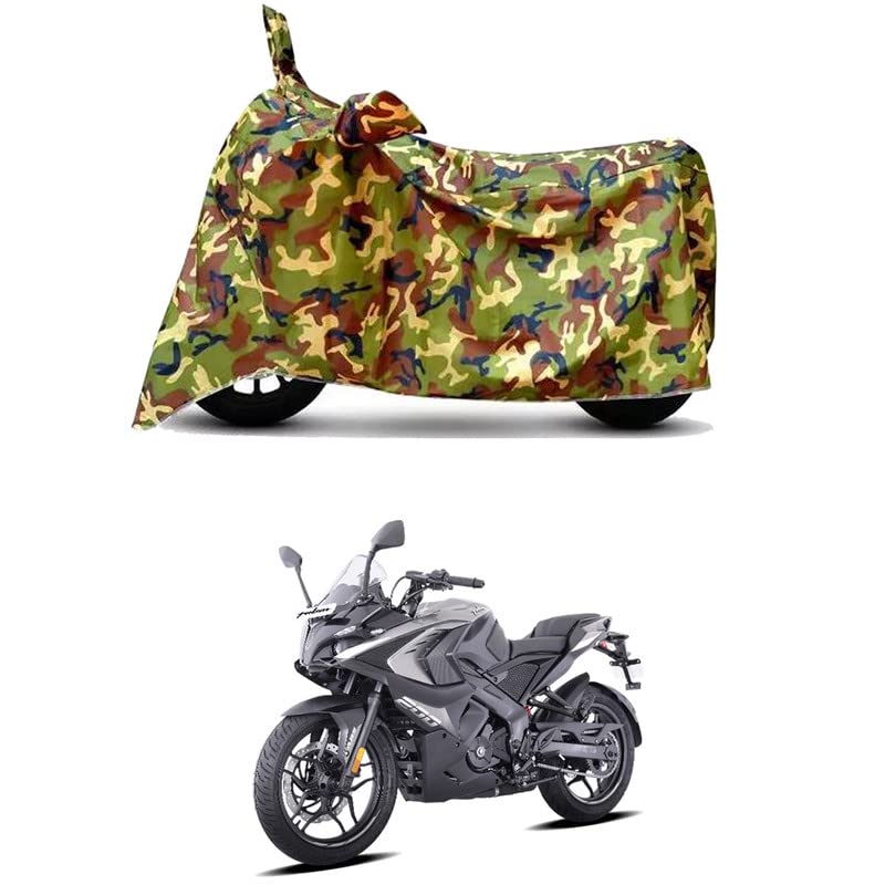 Image of Waterproof 100% PVC Coated Bike Scooty Two Wheeler Body Cover Compatible for Bajaj Pulsar RS 200 BS6 /UV-Rays /Heat Protection /Birds Dropping /Scratchproof /Dust Proof /All [6X6 Jungle Print]