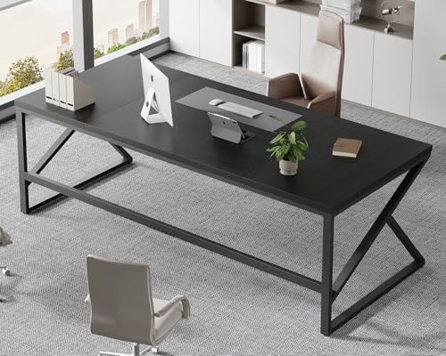 Image of HSH Extra Long Black Computer Desk, 78 inch Large Home Office 2 person Desk, Industrial Metal Wood double Desk for Executive Work Writing Study, Modern Black Bedroom Living Room PC Laptop Gaming Table