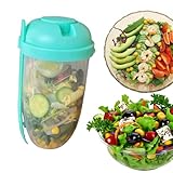 Keep Fit Salad Meal Shaker Cup with Fork and Salad Dressing Holder, Fresh Salad to Go Container Set, Portable Fruit and Vegetable Salad Cups Container (Green)