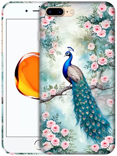 Coque iPhone 8 Plus rigide et fine GlamCase, protection arrière motif paon
