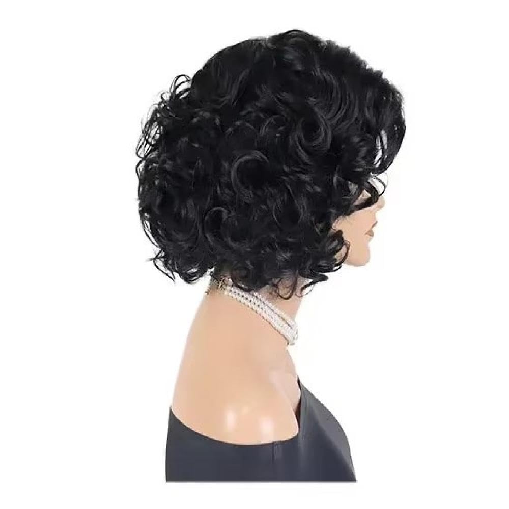 Haarpflege Blonde Kurze Gewellte Lockige Haarperücke Mit Pony Für Schwarze Frauen Tägliche Cosplay Party(Black)
