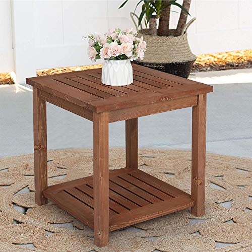Outvita OV-SIDETABLE Patio Small Side Table, Acacia Wood 18 Inch Double-Deck Coffee Table thumb #6