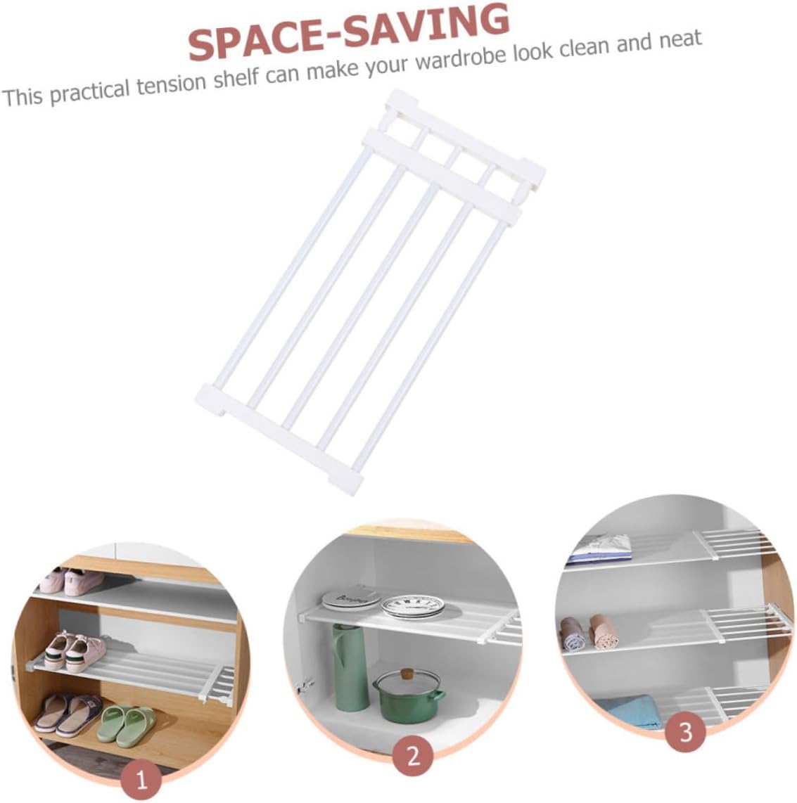Expandable Closet Shelf Tension Storage Rack for Wardrobe Organization Retractable Layered Partition Non-Slip Design