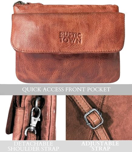 Image of RUSTIC TOWN Leather Sling Bag for Women - Washed Leather Crossbody Bag Wristlet Clutch, Vintage Travel Shoulder Purse Handbags for Ladies