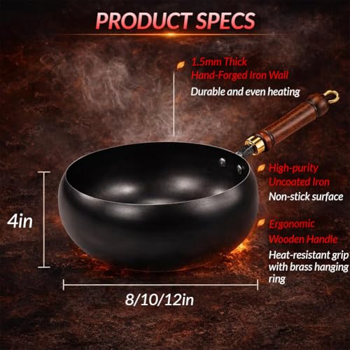 hwqsad 2026 Olla de hierro fundido japonesa con tapa de madera 8IN miniatura 2