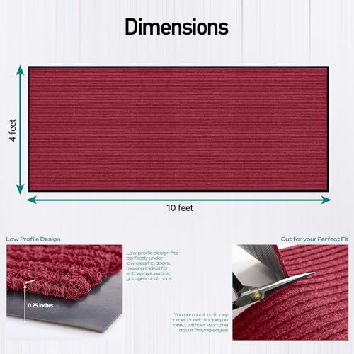 Image of MaxMat Extra Large Commercial Door Mat, Rubber Border Heavy Duty Door Mat, Waterproof, Low-Profile, Easy to Clean, Rubber Entry Mat. (Red, 4 x 10 Feet)