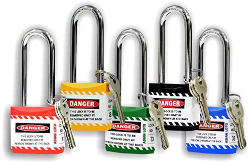 Asian Loto Long Shackle Jacket Padlock with 3 Keys (Set of 5) Red, Yellow, Green, Blue & Black-image-31