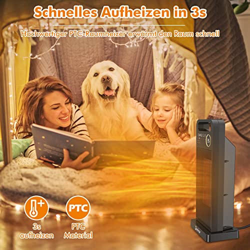 Keramische Ventilatorkachel met Timer, Elektrische verwarming met thermostaat voor thuis 2000W met Afstandsbediening, Draagbare Ruimteverwarmer met oververhitting bescherming voor Kantoor, Slaapkamer - Afbeelding 3