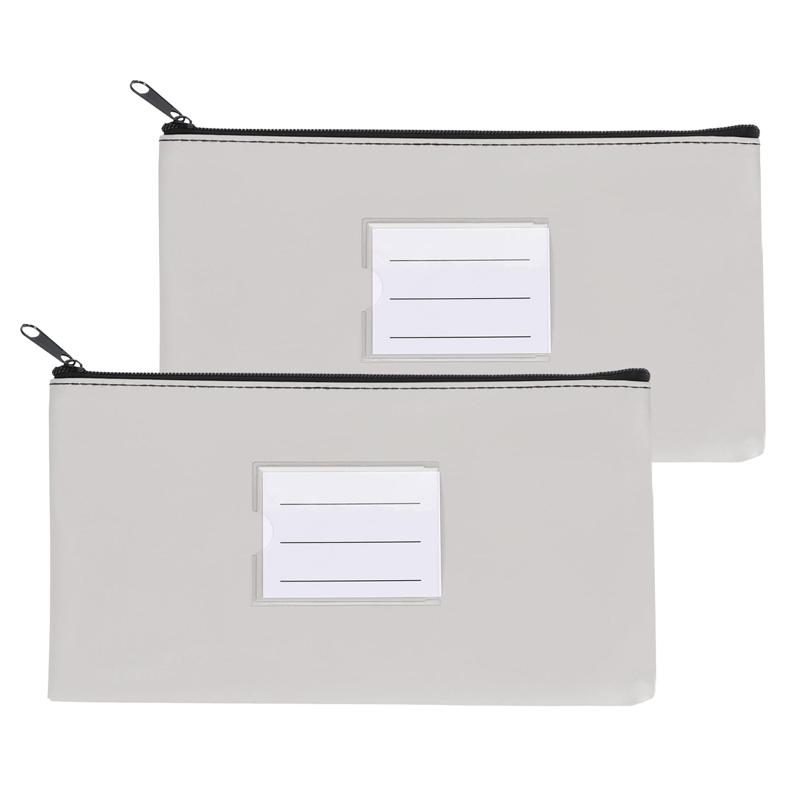 PATIKIL 11x6 Money Bank Deposit Bag with Zipper, 2 Pcs Leatherette Coin Check Wallet Pen Pouch Bag with Clear Window for Office Travel, Light Gray — image 1
