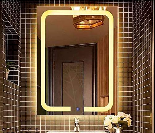 Image of LED Bathroom Mirror with 3-Color Lights | Front Warm White & Back Glow | Dimmable, Memory Function | Vanity Wall Mirror for Modern Bathrooms (60x90 cm)