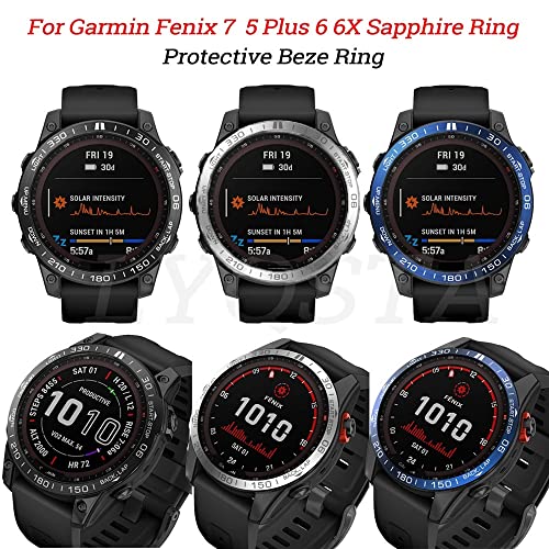 BUDAY Cover Ring For Garmin Fenix7 7X 5Plus 6X Pro/6X Sapphire Watch Bezel Ring Stainless Steel Sculptured Units Adhesive Anti-Scratch (Color : B, Size : For Garmin Fenix 7X)
