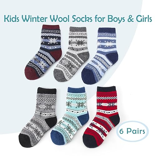 Moon Tree Boys Wool Socks Kids Winter Warm Crew Seamless Socks 6 Pack 8-10 Years2