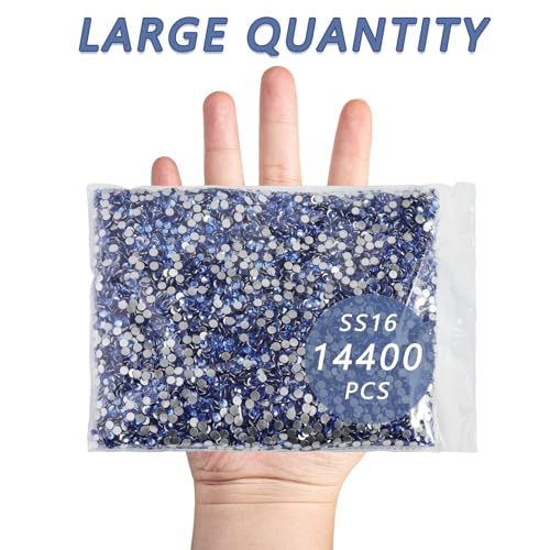 Image of Beadsland Flat Back Rhinestones Bulk, Light Sapphire, SS16, 14400pcs | Flatback Glass Gems for Nails Crafts Clothes DIY Decoration, Glue Fix, 3.8-4.0mm,Light Blue
