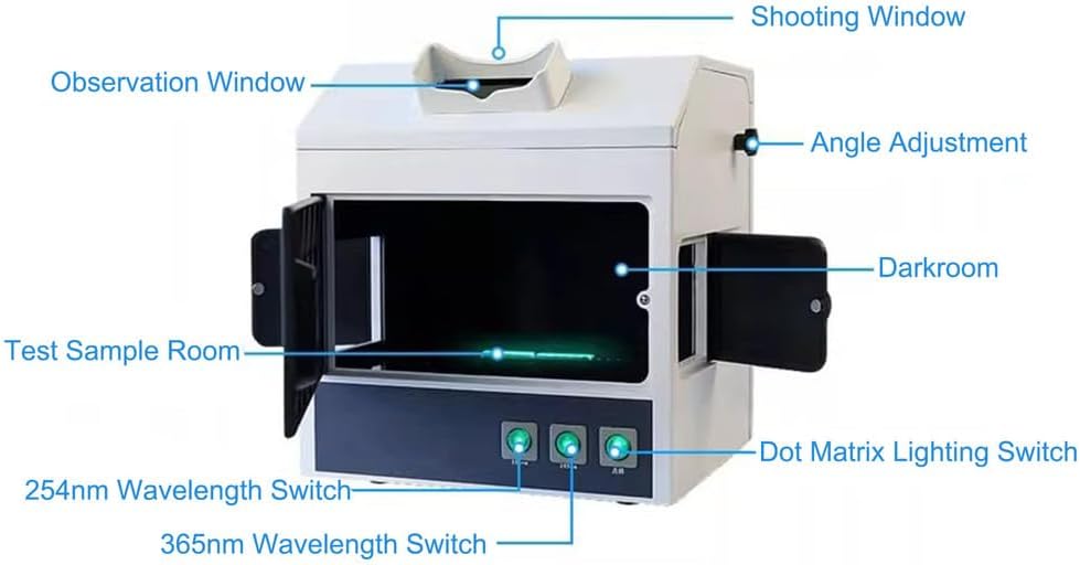 Dark Box UV Ultraviolet Analyzer, UV Lamp Cabinet Lab Ultraviolet Analysis Tester Fluorescence Detector with Observation Window