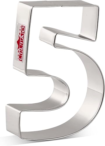 LILIAO Cortador de galletas de fondant número 5 para cumpleaños, aniversario, día especial, 2.6 x 3.6 pulgadas, acero inoxidable