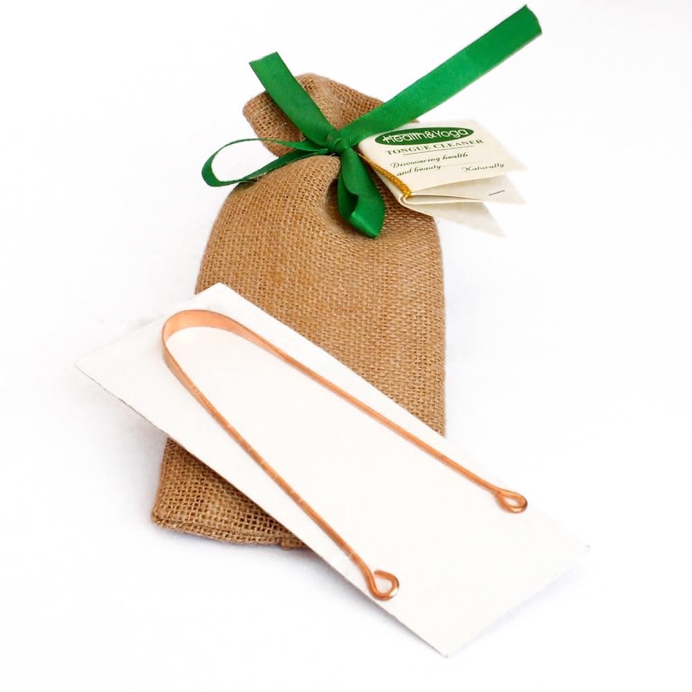 HealthAndYoga® qSwipe Lite Copper Tongue Cleaner in Jute Bag (Gift Pack) – Removes Bad breath & Plaque - Flexible, Smooth design, Lightweight – Curved ends provide good grip – Oral healthcare tool