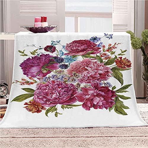 Couverture flanelle fleurs de pivoine plaid microfibre douce canapé - 2