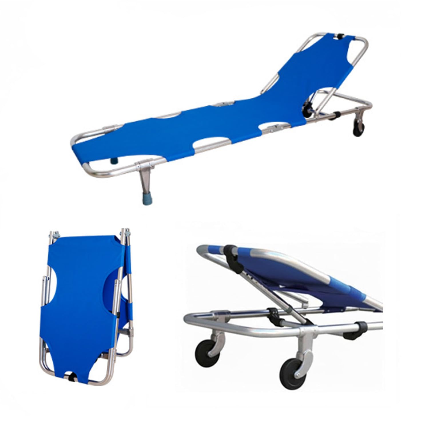 Barella pieghevole in alluminio con ruote, carrello portatile di salvataggio di emergenza per il trasporto di pazienti, schienale regolabile per uso medico, paramedico e primo soccorritore