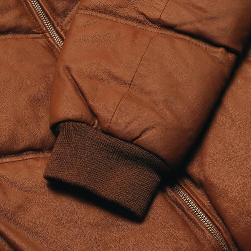 Image of F&F Classic Men's Premium Genuine Lambskin Aviator Style Puffer Fur Shearling Collar Leather Bomber Winter Fashion Jacket