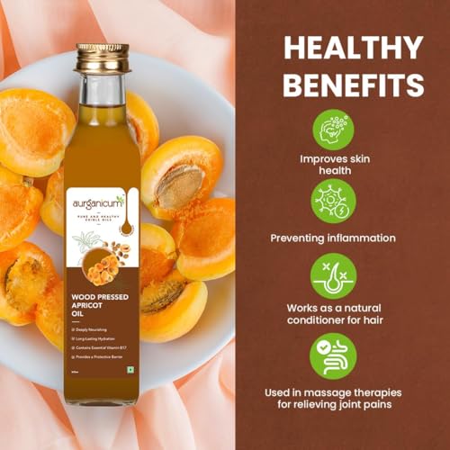 Image of Wood Pressed Apricot Kernel Oil | Cold Pressed Khubani (Khurmani) Seed Oil | Pure & Natural for Hair, Face, Skin, Body Massage & Daily Care | Rich in Vitamin A & E | 100 ml (Glass)