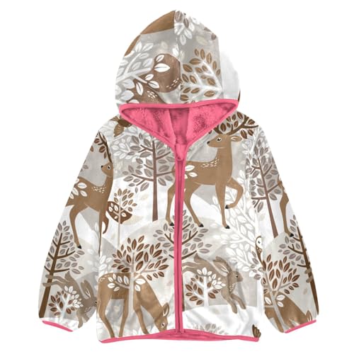 OTVEE Cute Woodland Animals Deer Fox Owl Kids Hoodie Jacket Fall Spring Full Zip Warm Outwear Coat
