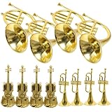 lurrose 12個 クリスマスミニチュア楽器 ミニチュア音楽モデル 金色トランペット バイオリン ホルン飾り 軽量製 小型装飾品 パーティーやツ