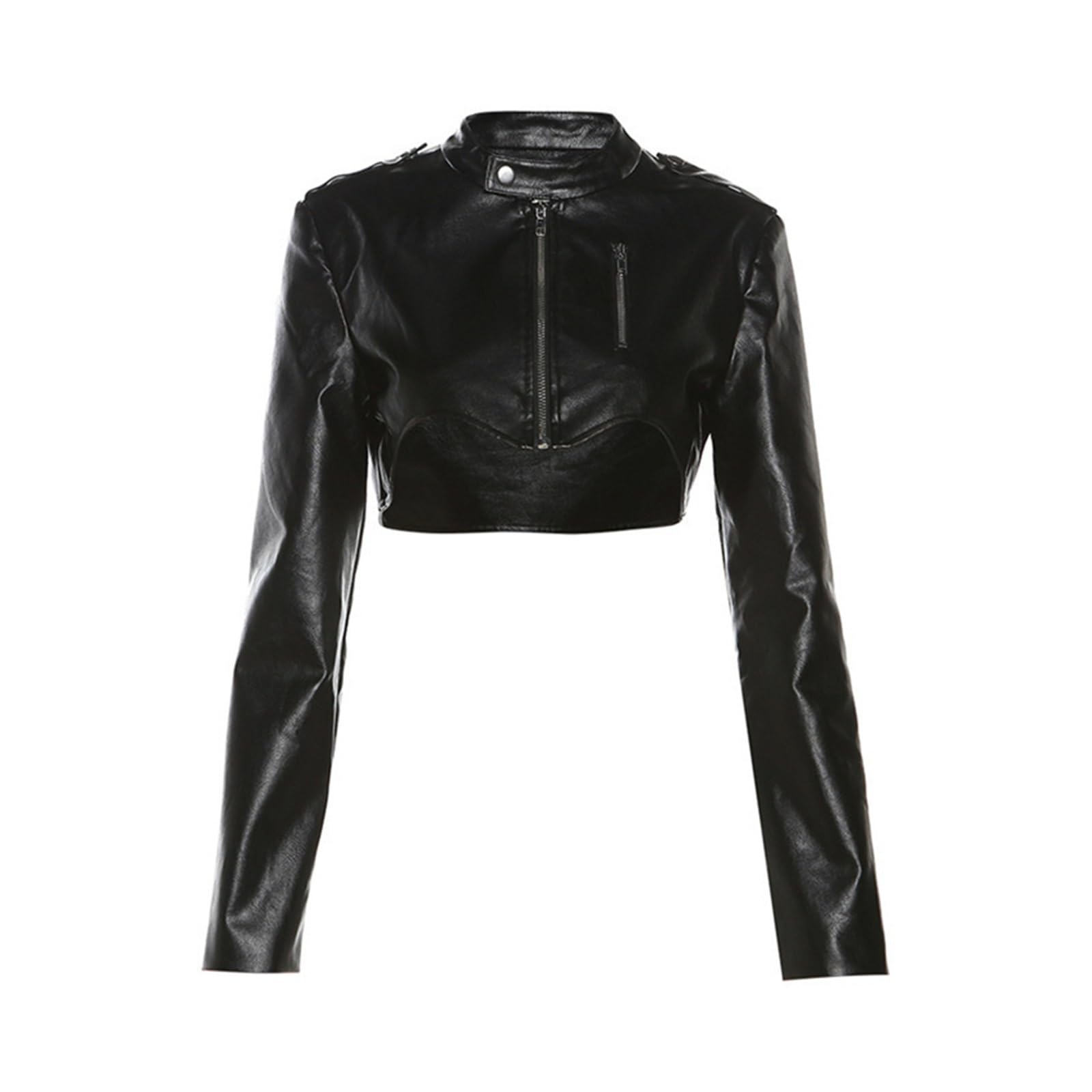 Y2K Veste Slim À Manches Longues Et Col Rond Uni Avec Fermeture Éclair
